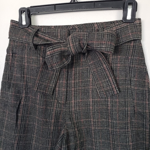 Wilfred Women's 2 World Blend Dress Pants High Rise Black White Plaid Bow Waist - Picture 2 of 7